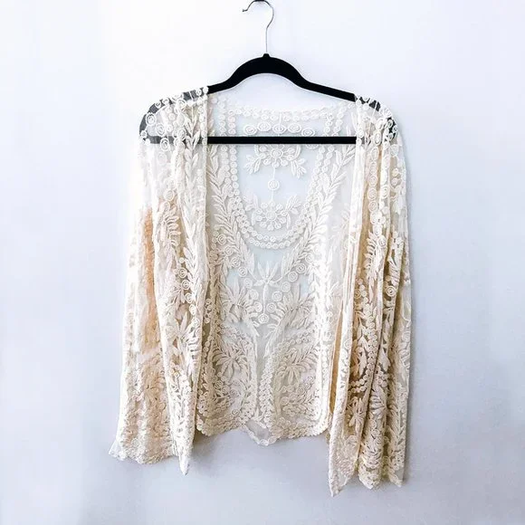 cottagecore creme lace kimono top 🕊🌻 - Picture 6 of 7